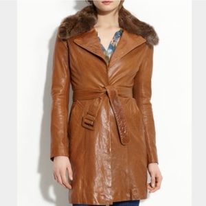 June Leather Coat with detachable fur collar - Size S